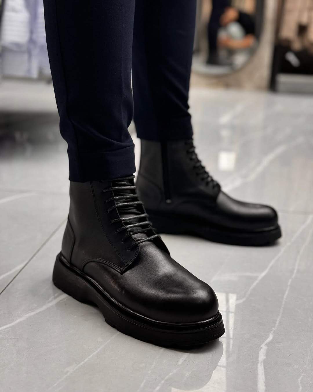 High Top Lace Up Men's Leather Boots