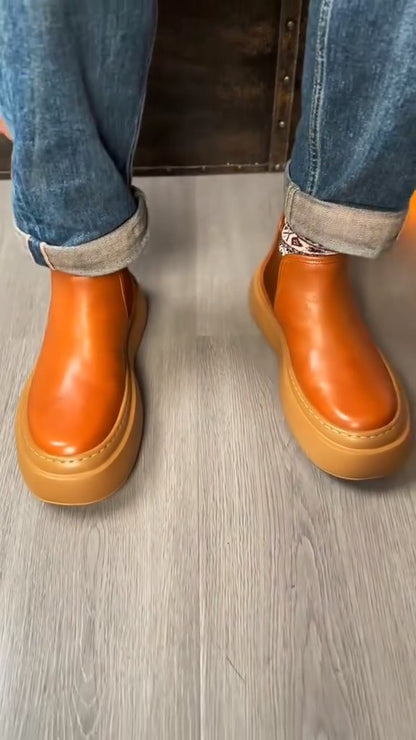 Glossy Leather Men's Cotton Boots