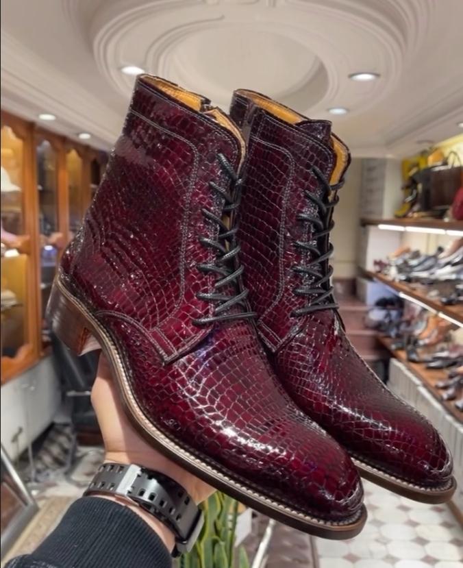 Dark Red Split Leather Boots