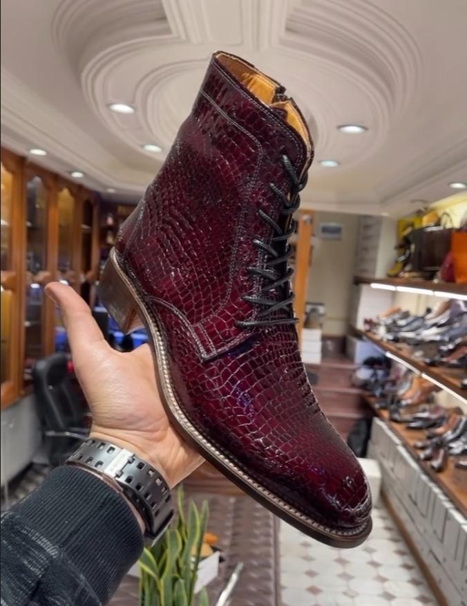 Dark Red Split Leather Boots