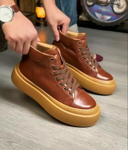 Thick Sole Soft Leather Lace Up Men's Shoes